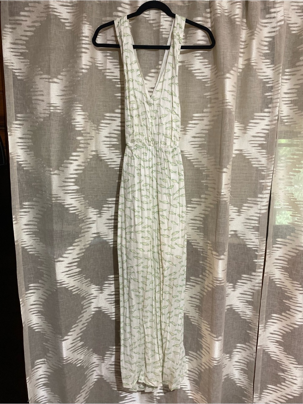 a new day White Maxi Dress with Light Green sardine print